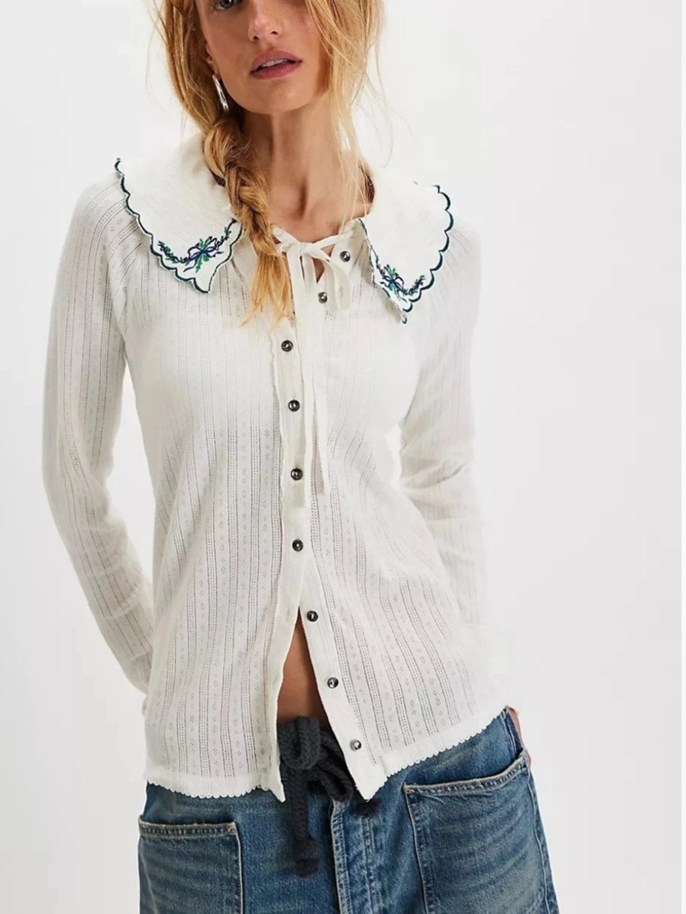 NWT Free People Juniper Long Sleeve Cardi Collar Cottagecore Coquette sz Medium